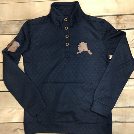 quilted pullover with state leather patch