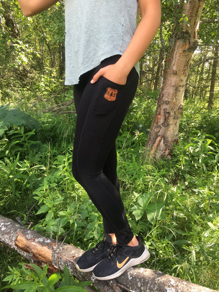 Leather Patch Active Leggings - super high waist