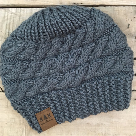 Knit Beanie with Leather Patch