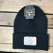 Salmon Sketch Beanie - colored fish on white patch